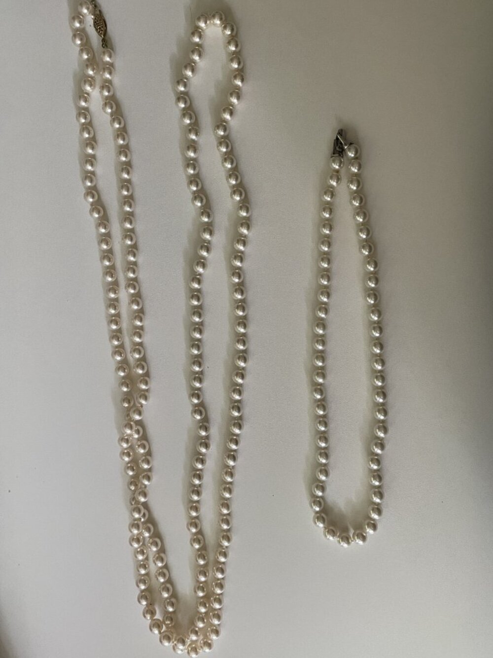 Set of Two Faux Pearl Necklaces- Opera Length (Long) and Choker Length